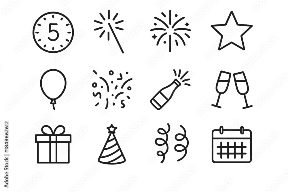 Obraz premium Final Seconds Icons. Final seconds celebration. Line outline icon set of Final seconds celebration: countdown