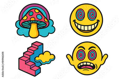Psychedelic Retro Stickers Collection