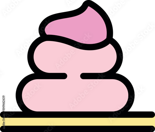 Pink cream layered cake on yellow base displaying delicious sugary topping, representing sweet treats and dessert