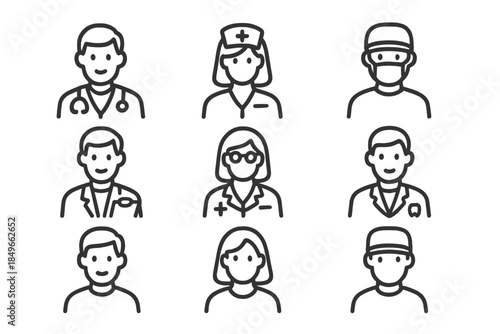 Set of medical professional icons on a dark background