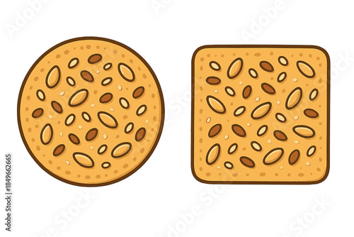 Round and square cookies with nuts