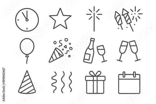 Festive Countdown Icons. Festive countdown essentials. Line outline icon set of Festive countdown essentials: