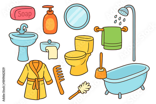 Cute Cartoon Bathroom Objects Collection