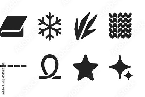 Cloth and Snow Icons. Cloth & snow details. Filled icon set of cloth & snow details: fabric fold, snowflake,