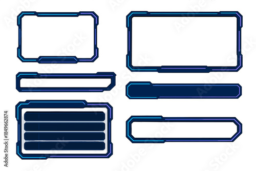 Futuristic UI elements with glowing blue and purple borders