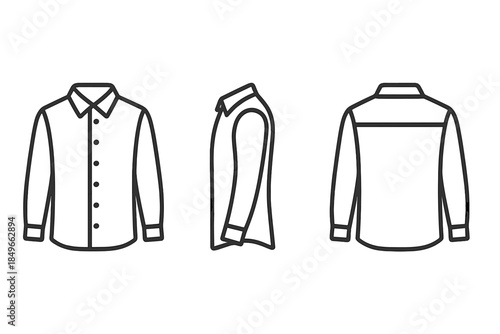 Collage of a collared long-sleeved shirt in three different views