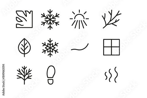 Frost Light Icons. Frost and light interplay. Line outline icon set of Frost and light interplay: frost sheet,