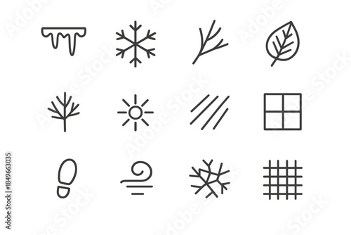 Minimal Frost Icon Set. Minimal frost impressions. Line outline icon set of Minimal frost impressions: frost