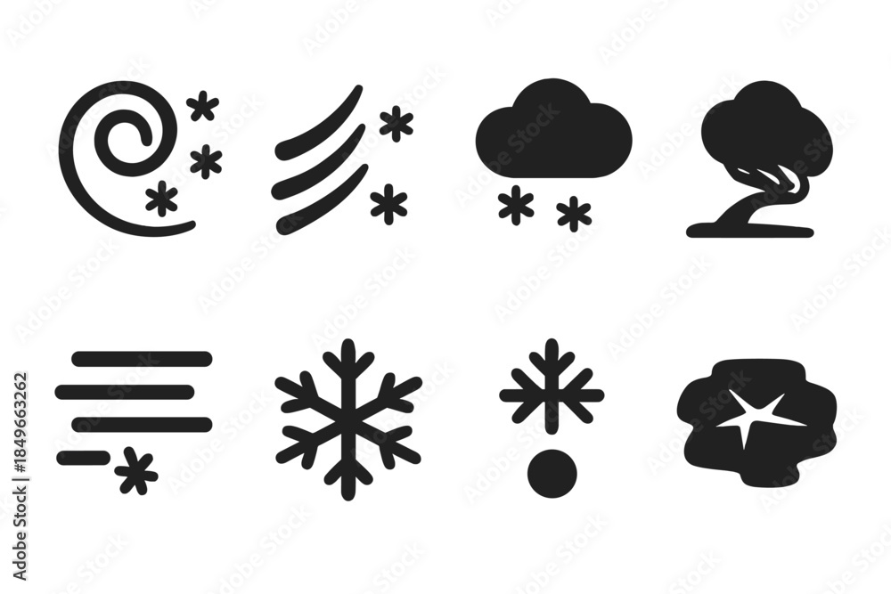 Fototapeta premium Dramatic Snow Icons. Dramatic snow icons. Filled icon set of dramatic snow icons: snow swirl, wind slash,