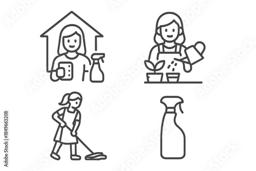 Housekeeping and Gardening Icons Set