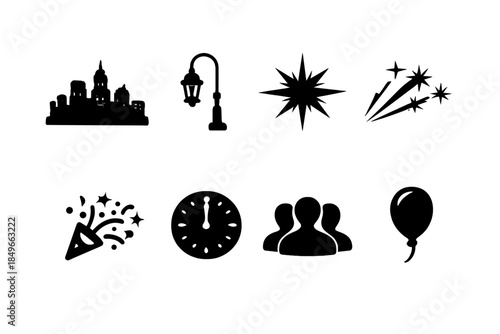 Midnight City Icons. Midnight city icons. Filled icon set of midnight city icons: skyline icon, lamp icon,