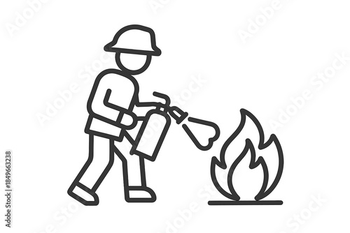 Firefighter extinguishing a fire with a fire extinguisher