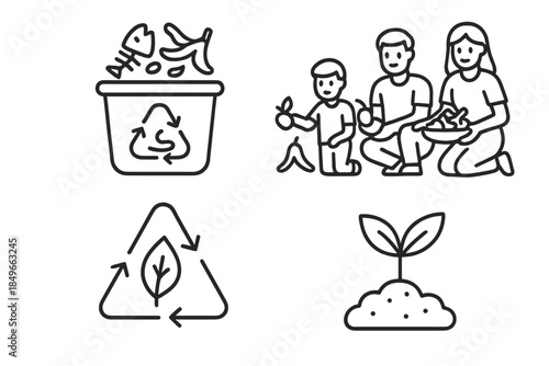 Composting and gardening concept icons
