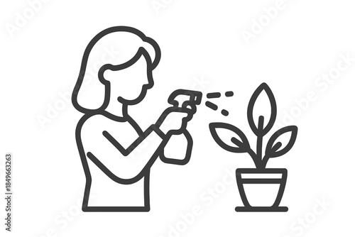 Person spraying a potted plant