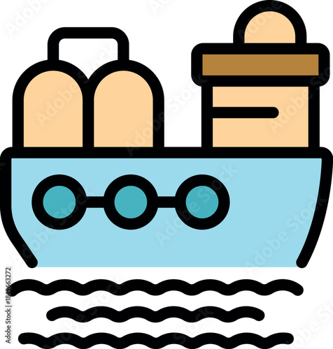 Cargo ship sailing on the ocean, transporting containers and featuring a prominent superstructure, symbolizing global maritime trade and logistics