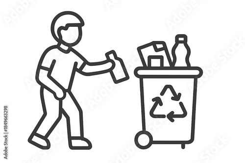 Person recycling bottle into trash bin