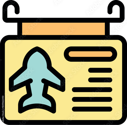 Airport information board displaying airplane symbol and flight details, providing updates and guidance to passengers