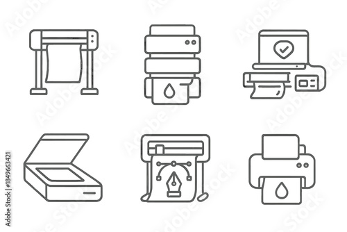Printing and Scanning Equipment Icons Set