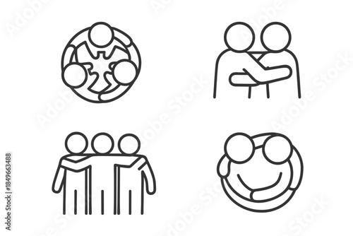 Four icons representing connection and friendship