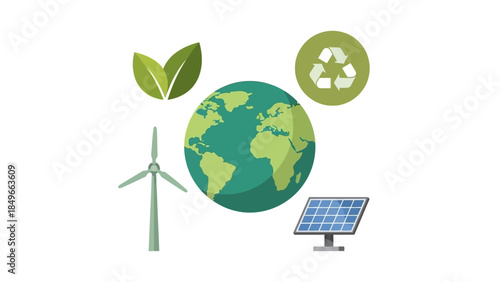 Sustainable Future Global Environmental Protection Concept Featuring Renewable Energy Sources and Recycling for a Greener Planet