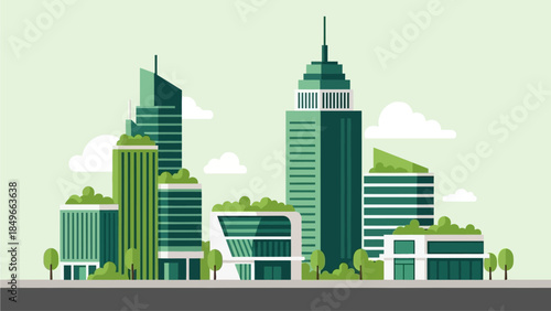 Eco-friendly modern cityscape with green architecture and sustainable urban development