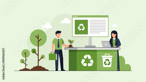 Corporate sustainability concept Business professionals adopt eco-friendly practices, recycling programs, and green initiatives for a healthier planet and future growth