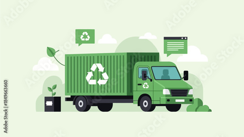 Modern Green Logistics Concept Sustainable Transport with Recycling Truck for Eco-Friendly Delivery and Environmental Protection