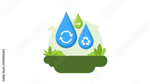 Vibrant illustration showcasing the essential concept of water recycling and environmental conservation for a sustainable future, emphasizing ecological responsibility and resource management
