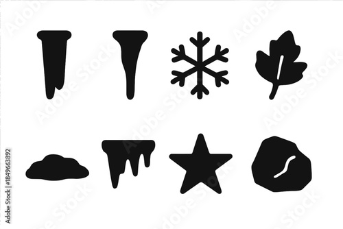 Winter Icons Set. Winter ice formations. Filled icon set of winter ice formations: ice pillar, icicle drop,