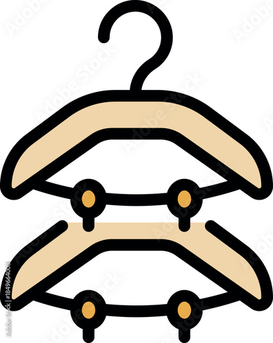 Two empty wooden hangers with anti slip dots are ready for hanging clothes, promoting organization and tidiness in a wardrobe