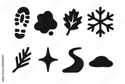 Winter Footstep Icons. Winter footsteps. Filled icon set of winter footsteps: shoe print, snow patch, frost
