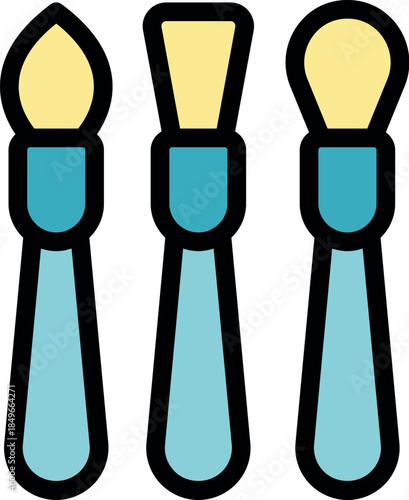 Different makeup brushes are creating a professional cosmetics kit