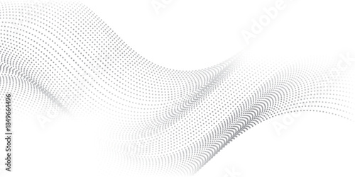 Abstract halftone background with wavy surface made of gray dots on white  style curve