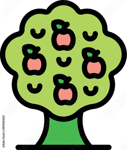Vibrant green apple tree bearing ripe red apples, symbolizing a bountiful harvest in a picturesque orchard
