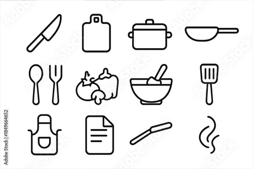 Kitchen Teamwork Icons. Kitchen teamwork icons. Line outline icon set of Kitchen teamwork icons: knife,