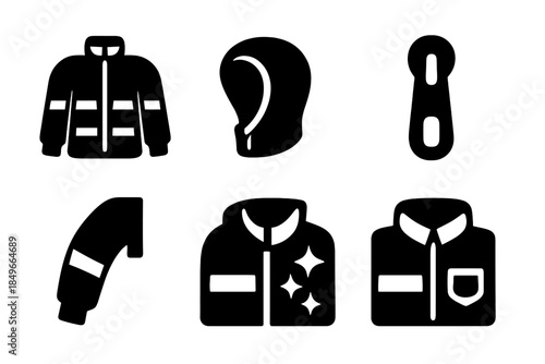 Reflective Winter Clothing Icons. Reflective winter clothing. Filled icon set of reflective winter clothing: