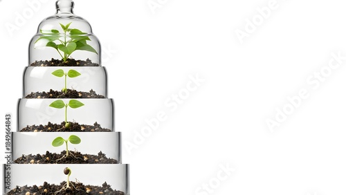 Stacked Glass Containers with Growing Plants.