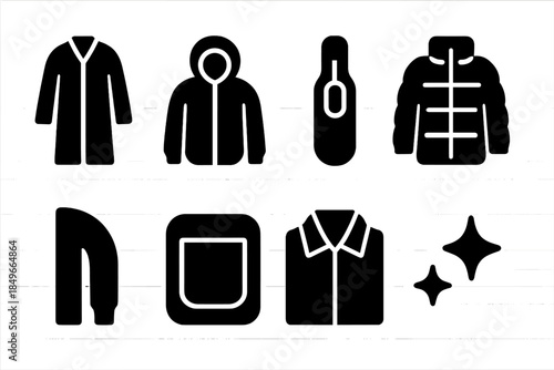 Neutral Winter Coats Icons. Neutral winter coats. Filled icon set of neutral winter coats: long coat, hood