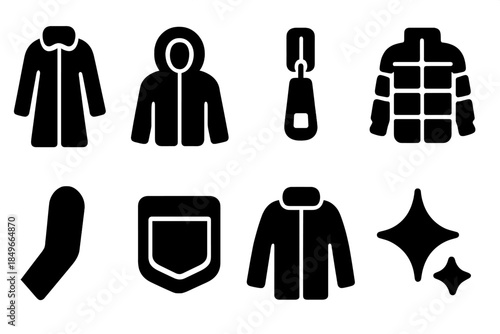 Neutral Winter Coats Icons. Neutral winter coats. Filled icon set of neutral winter coats: long coat, hood