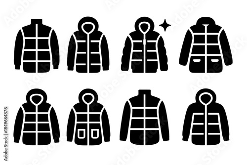 Contemporary Padded Coats Icons. Contemporary padded coats. Filled icon set of contemporary padded coats: