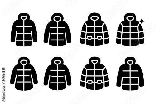 Contemporary Padded Coats Icons. Contemporary padded coats. Filled icon set of contemporary padded coats: