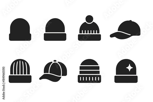 Modern Winter Headwear Icons. Modern winter headwear. Filled icon set of modern winter headwear: minimalist