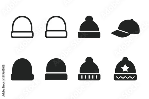 Minimal Winter Hats Icons. Minimal winter hats. Filled icon set of minimal winter hats: beanie outline, brim
