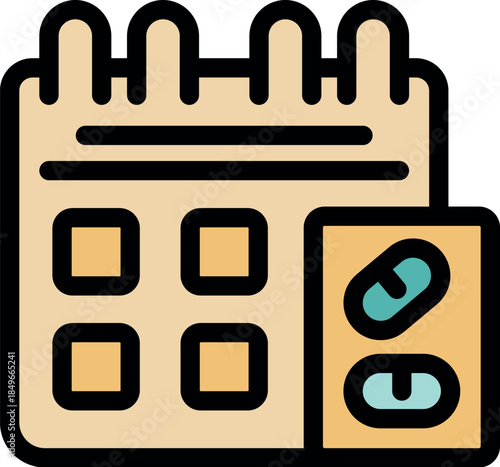 Calendar with pills illustrating medication schedule, healthcare management, and prescription adherence