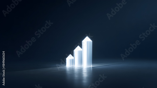 Illuminated Crystal Towers: Three translucent crystal-like structures gleam and cast ethereal light upon a dark backdrop. A visually captivating and symbolic representation of growth.