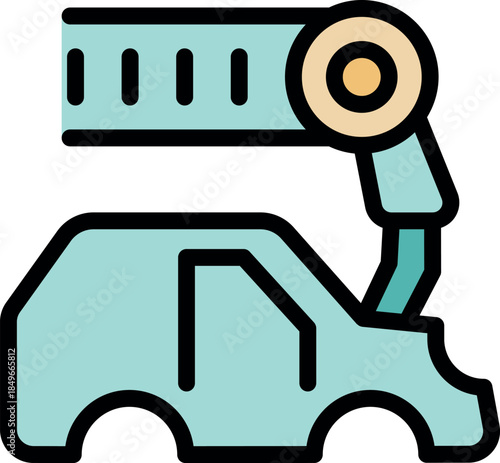 Robotic arm is pressing metal to create a car body in an automated industrial process