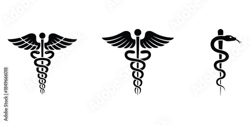 Caduceus and Rod of Asclepius medical symbols on white background