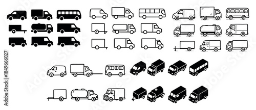 Various vehicle icon set outline and solid