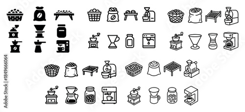 Coffee equipment and accessories icons