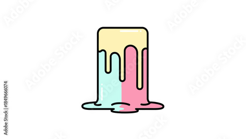 Colorful Dripping Paint Icon in Pastel Shades on White Background